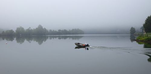 boater in the fog melton lake park tennessee