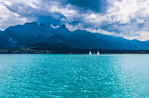 boats cloudy idyllic