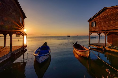 boats  sea  sunrise
