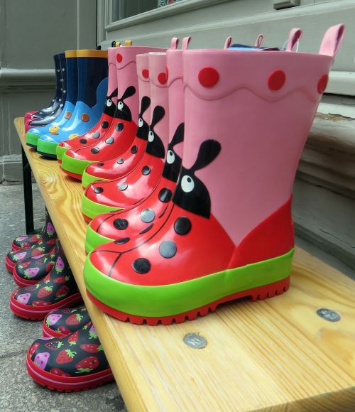 boots colorful in a row