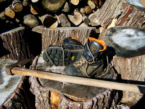 boots axe wood-cutting