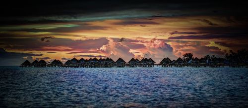 bora-bora sunset over water bungalows