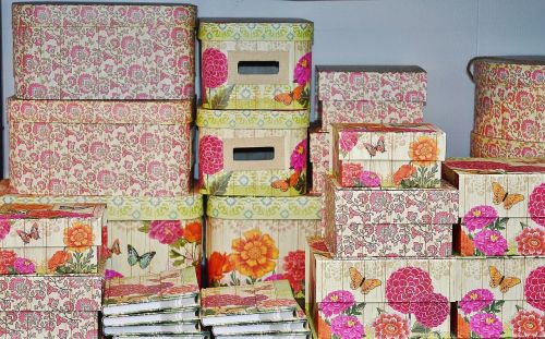 boxes books floral pattern