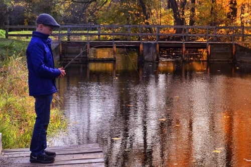 boy fishing autumn
