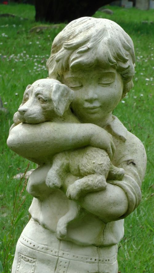 Boy &amp; Dog Cemetery Statue