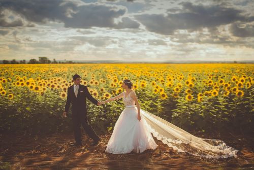 bride couple field