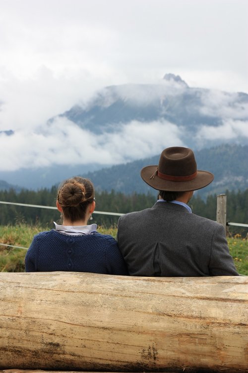 bride and groom  mountains  costume