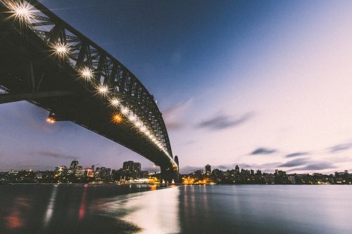 bridge night city sunset