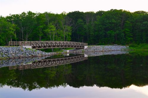 bridge lake sunset