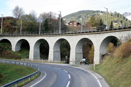 bridge railway fall mountains