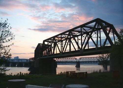 bridge water sunset