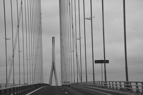 bridge normandy photo black white pillar metal