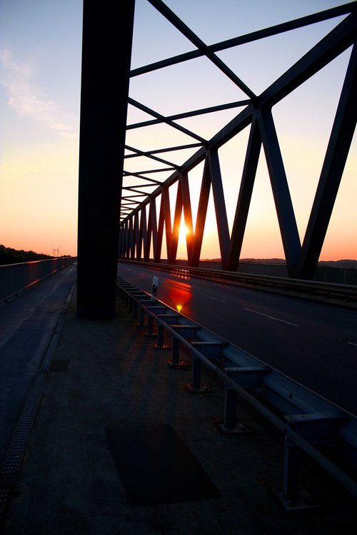 bridge sunset  abendstimmung  road