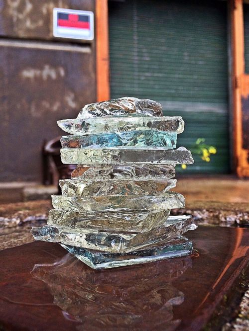 broken glass shards stacked