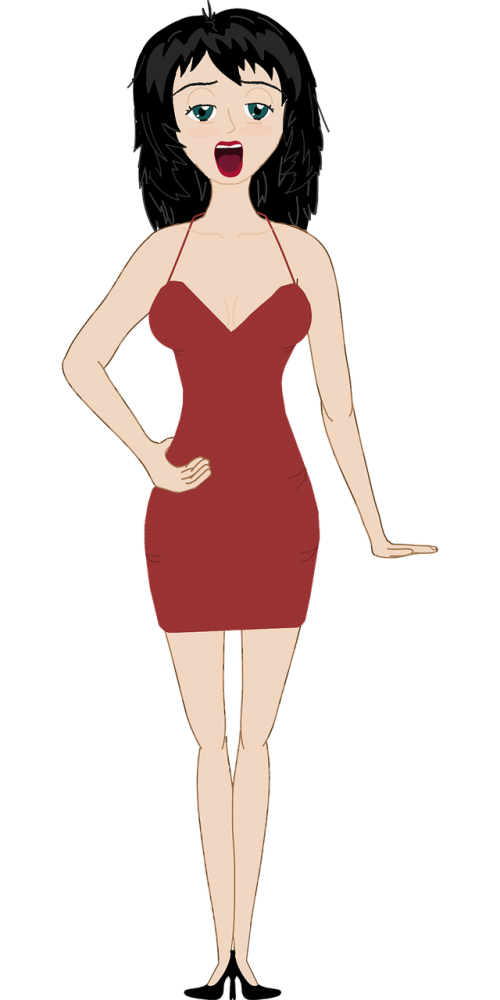 brunette female red dress