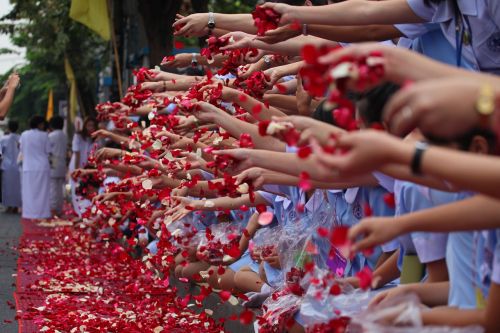 buddhists rose petals ceremony