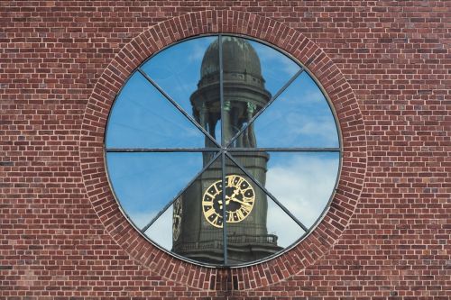 building reflection of church window