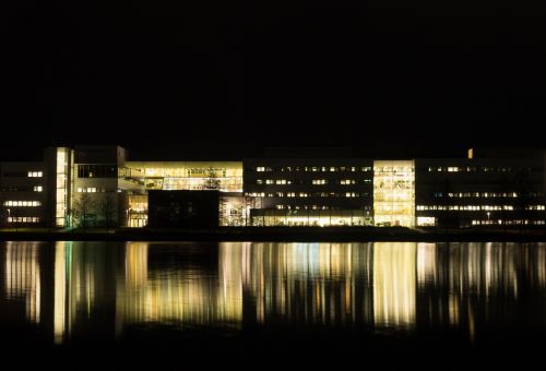 building lake reflection