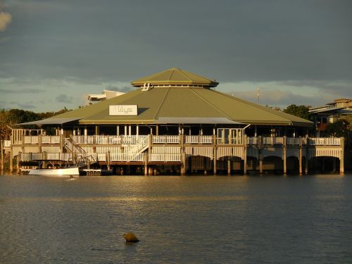 building lake evening