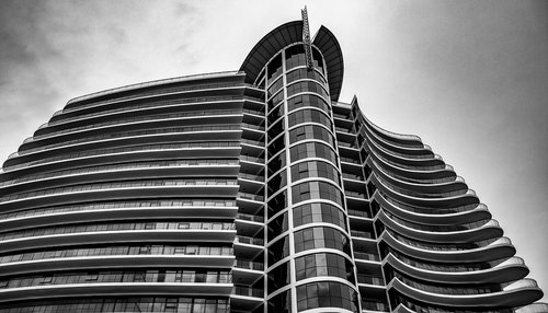 building  high rise  black and white