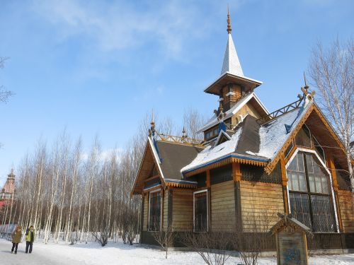 building blue sky snow