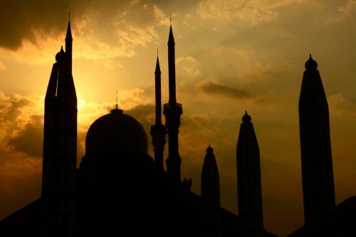 buildings mosque sunset
