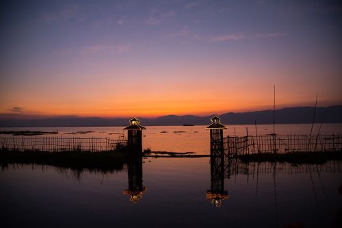 burma inle lake sunset