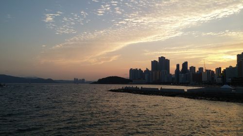 busan haeundae beach sunset