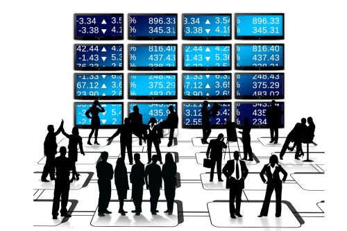 businessmen silhouettes stock exchange