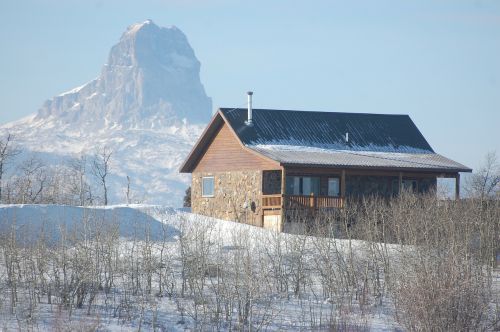 cabin winter landscape