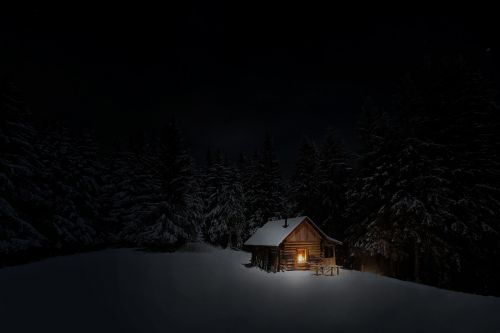 cabin winter snow