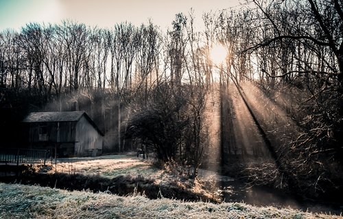 cabin  dusk  landscape