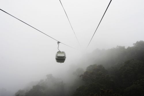 cable car mist overhead