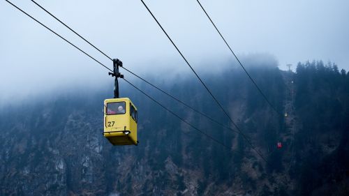 cable car foggy mountain