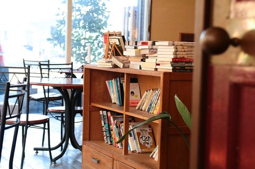 cafe  bookshelf  door