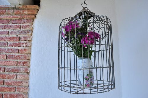 cage flowers bricks