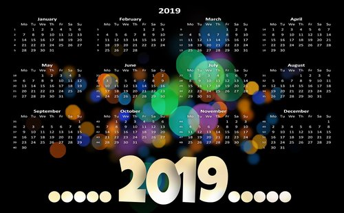 calendar  new year's day  2019