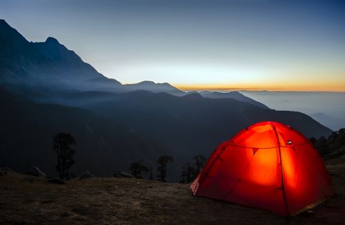camping travel sunrise