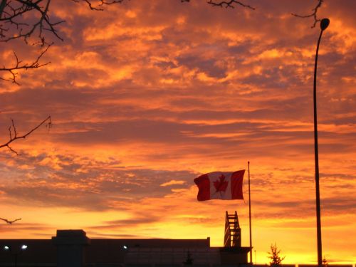 canada flag sunset