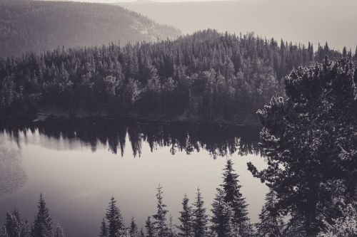 canada lake black and white