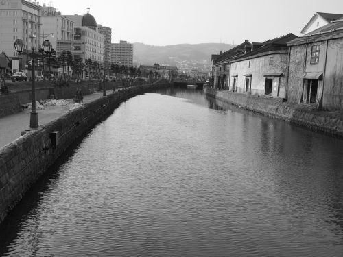 canal otaru canal black and white