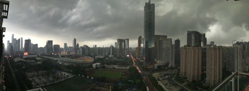 canton heavy rain tall buildings