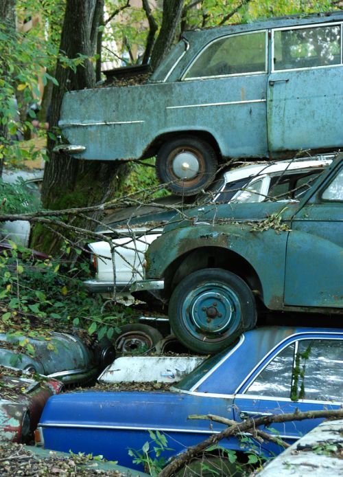 car cemetery old weathered