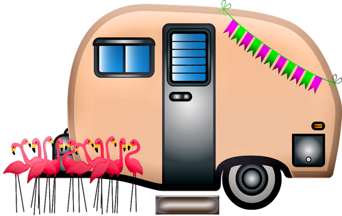 caravan  travel trailer  flamingos