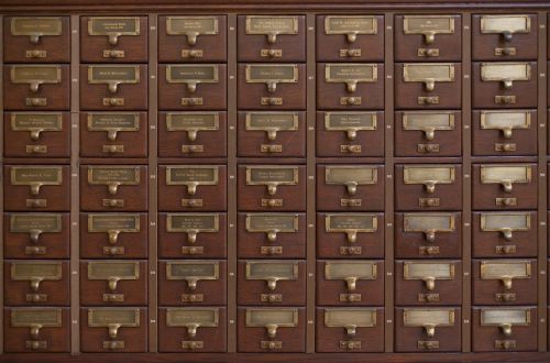 card catalog drawers wood