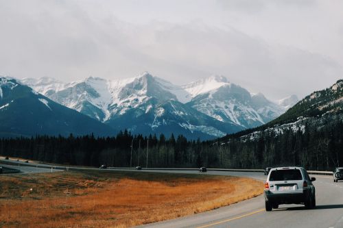 cars landscape mountains