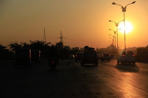 cars road street lights