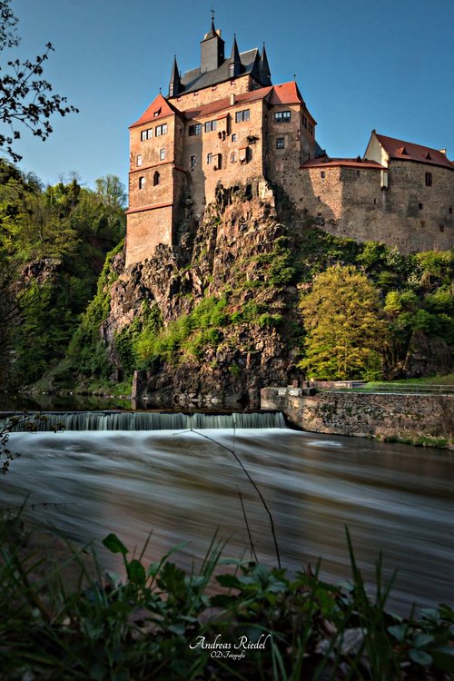 castle kriebstein  river  long exposure