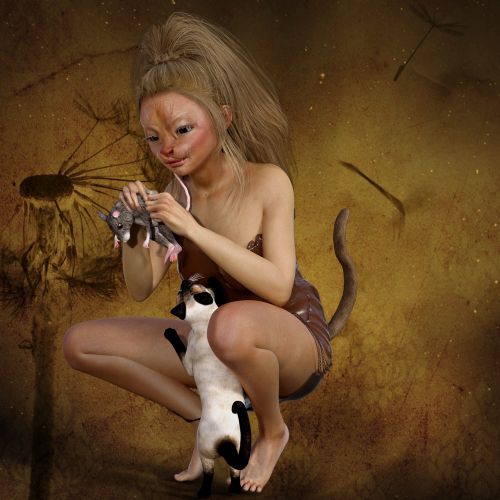 cat mouse woman
