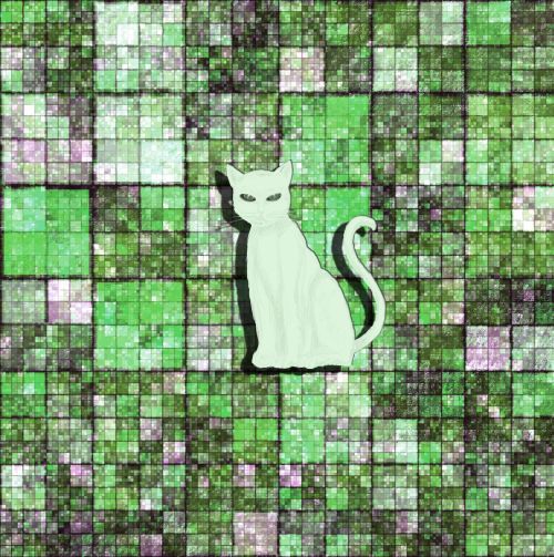 Cat Illustration On Green Squares